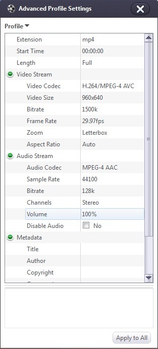 Xilisoft iPod Video Converter 7.7 : Advanced Profile Settings