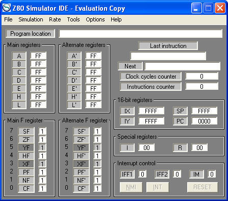 Z80 Simulator IDE 9.8 : Main Window