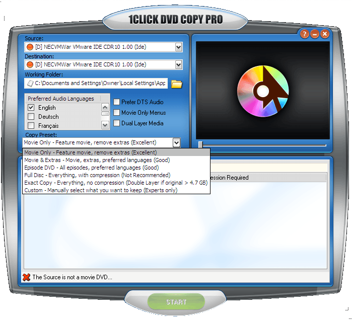 1Click DVD Copy Pro 4.2 : Main window and profiles