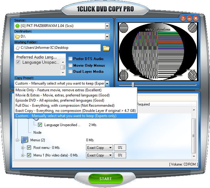 1Click DVD Copy Pro 4.3 : Preset Selection