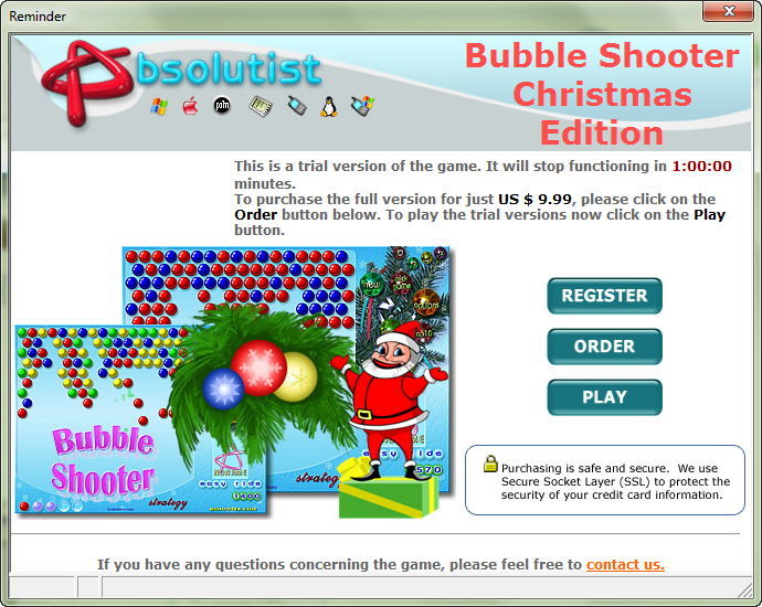 Bubble Shooter Christmas Edition 1.0 : Main window