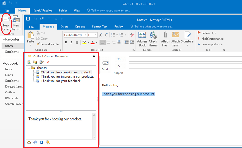 Canned Responder for Outlook 2.0 : Main Window