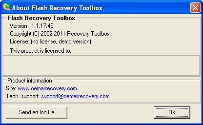 Flash Recovery Toolbox 1.1 : About Dialog