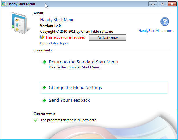 Handy Start Menu 1.4 : Main Window