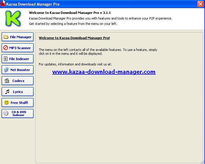 Kazaa Download Manager 3.1 : Main window