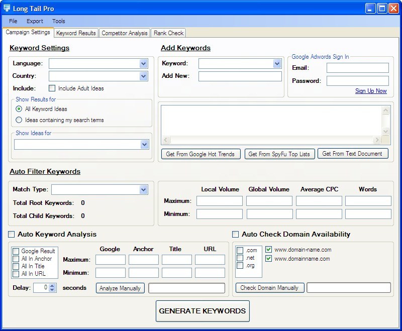 Long Tail Pro 1.7 : Main window