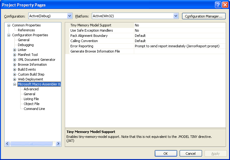 Microsoft Macro Assembler : Main window