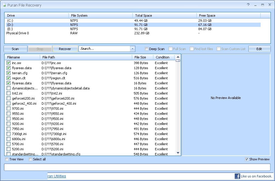 Puran File Recovery 1.0 : Recovery Window