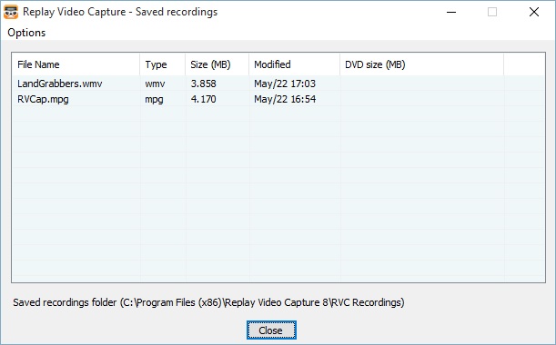 Replay Video Capture 8.6 : Saved Recording