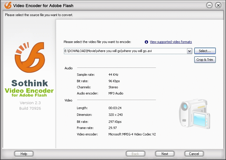 Sothink Video Encoder for Adobe Flash 2.3 : Main Window