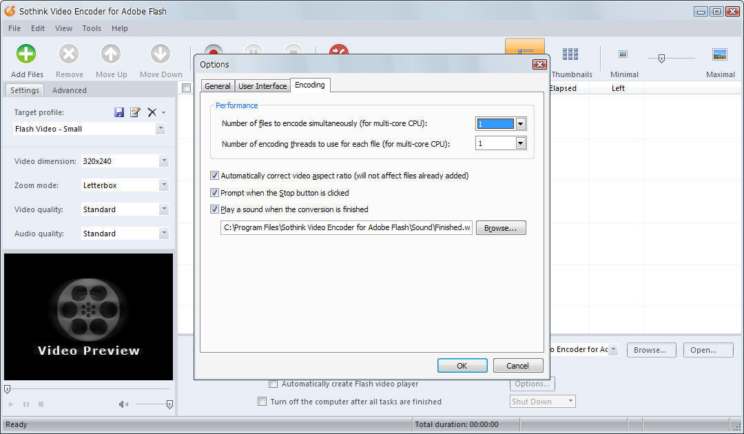 Sothink Video Encoder for Adobe Flash 3.2 : Main window