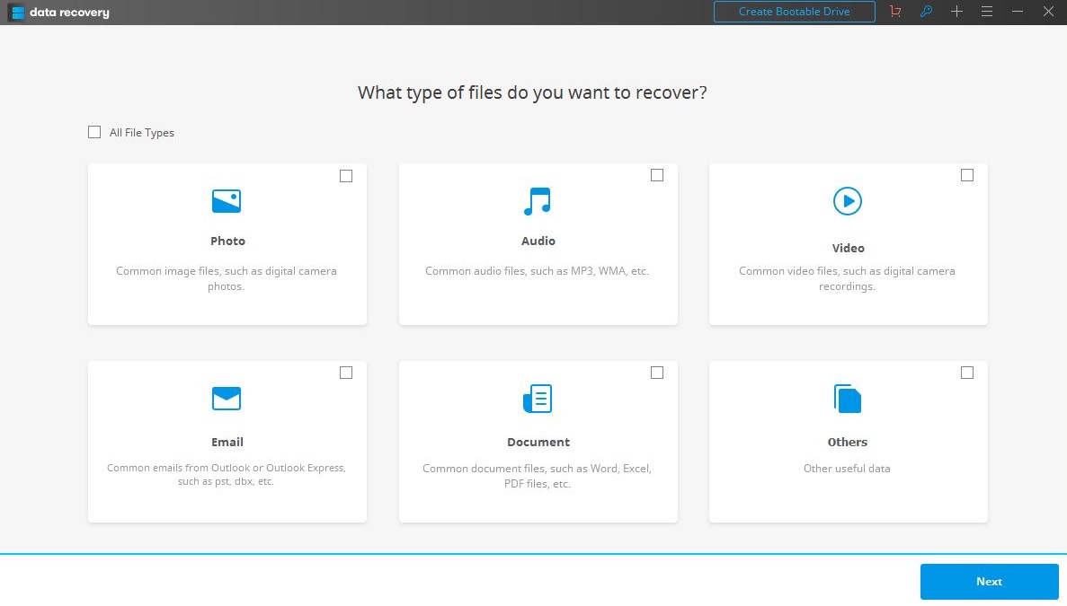 Wondershare Data Recovery 6.6 : Selecting File Types For Scan