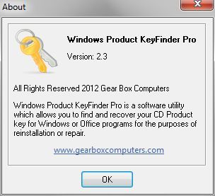 Windows Product Key Finder Pro 2.3 : About the program