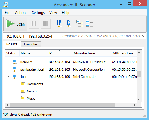 Advanced IP Scanner 2.4 : Main window