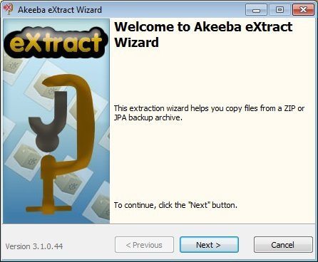 Akeeba eXtract Wizard 3.1 : Opening Window