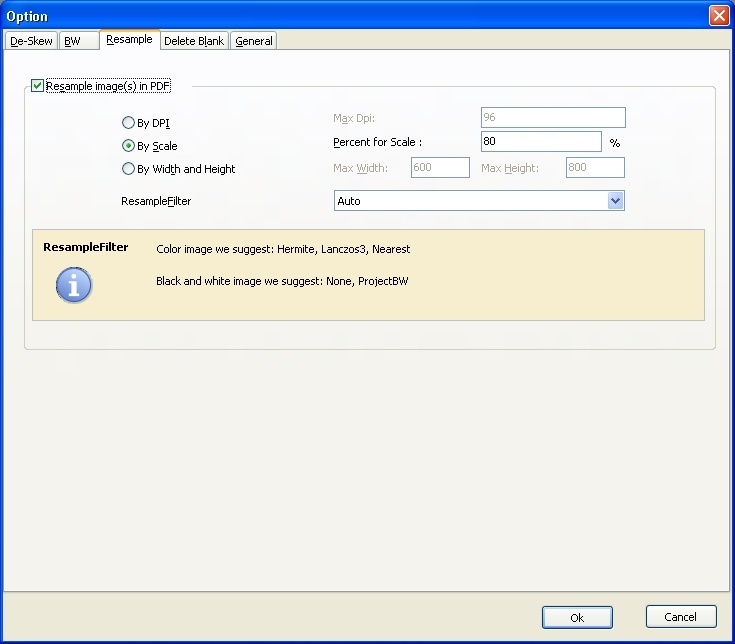 A-PDF Scan Optimizer 2.0 : PDF Resample Options