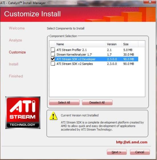 ATI Stream SDK Developer 2.3 : Main window
