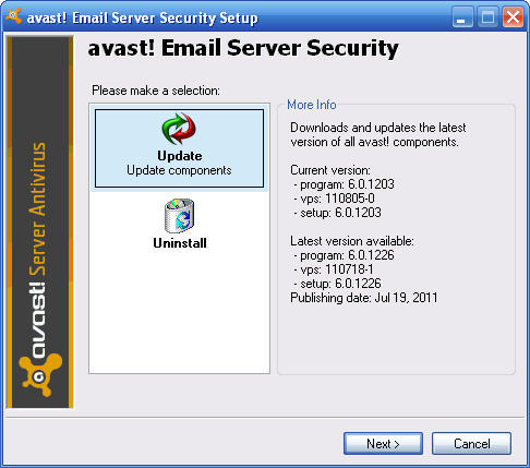 avast! Email Server Security 6.0 : Main window