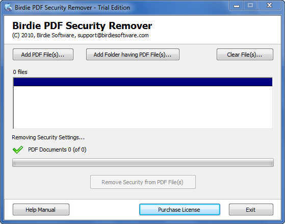 Birdie PDF Security Remover 2.0 : Main window