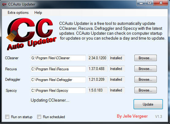 CCAuto Updater 1.3 : Main window