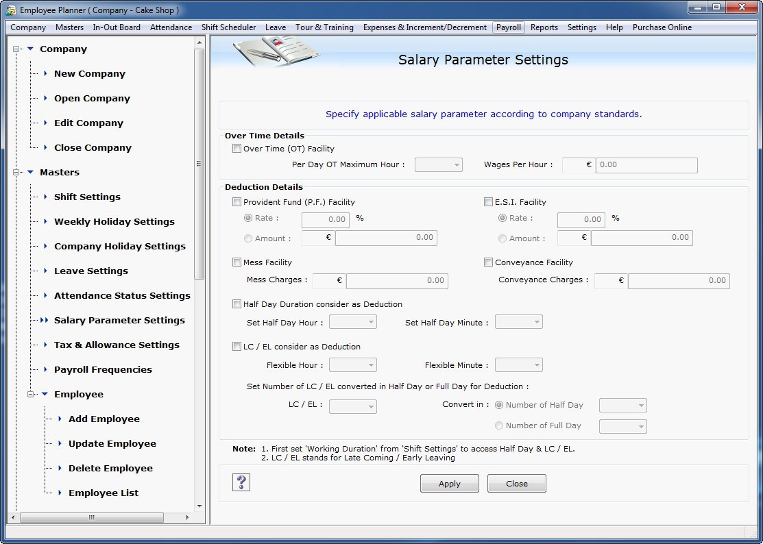 DRPU Employee Planner 4.0 : Salary Parameter