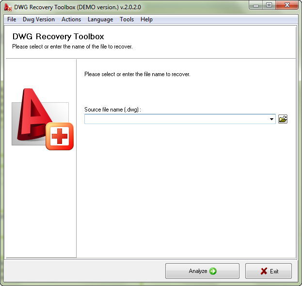 DWG Recovery Toolbox 2.0 : Main window