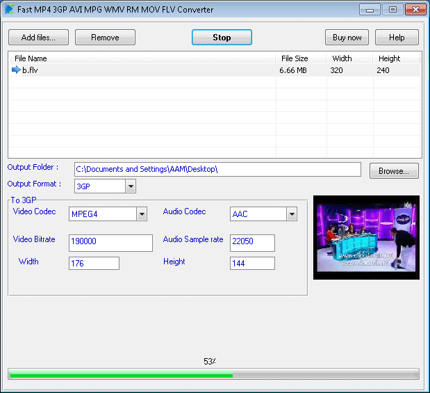 Fast MP4 3GP AVI MPG WMV RM MOV FLV Converter 3.3 : Main Window
