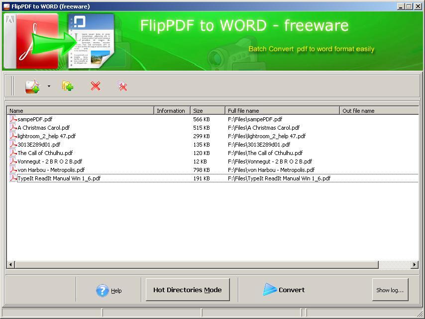FlipPDF to WORD (freeware) 1.2 : Batch Mode Conversion