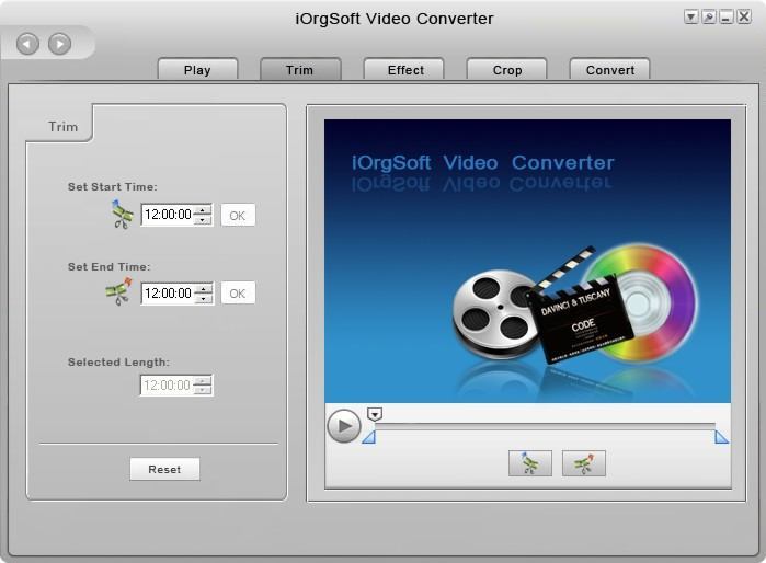 iOrgSoft Video Converter 1.6 : Trim window