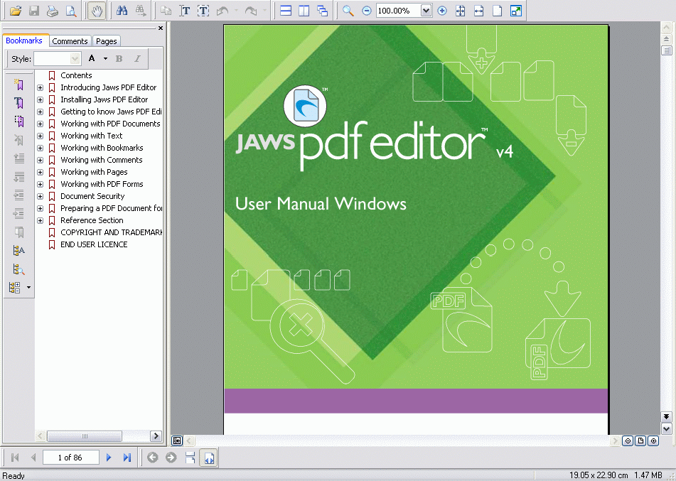 Jaws PDF Editor 3.5 : User guide window