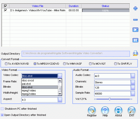 Kingdia Video to AVI DIVX WMV MPEG MOV ASF SWF FLV Converter 1.0 : Video codec selection