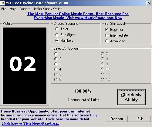 MB Free Psychic Test Software 1.8 : screenshot