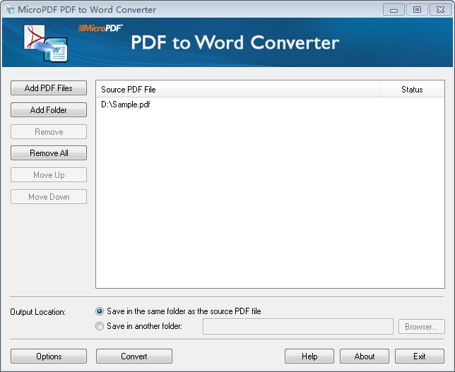 MicroPDF PDF to Word Converter 8.1 : Main Window
