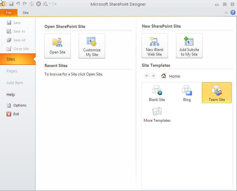 Microsoft SharePoint Designer 2010 14.0 : Main window