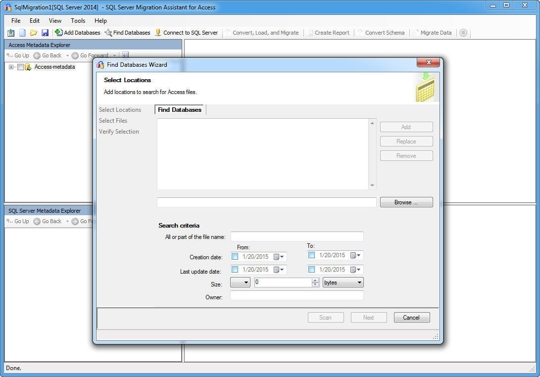 Microsoft SQL Server Migration Assistant for Access 6.0 : Main Interface