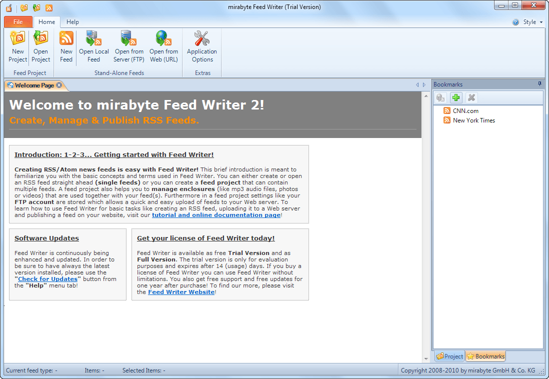 mirabyte Feed Writer 2.7 : Main window