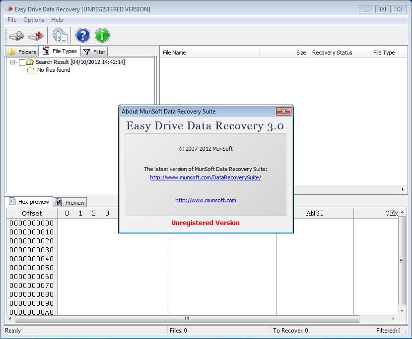 MunSoft Data Recovery Suite 2.0 : About window
