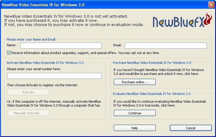 NewBlue Video Essentials IV for Windows 3.0 : Main window