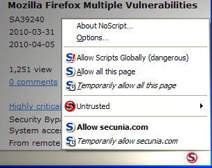 NoScript fore FireFox 2.1 : Main window