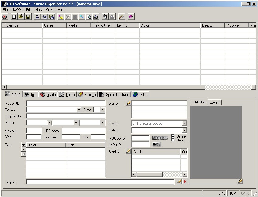OXD Software Movie Organizer 2.7 : Main window