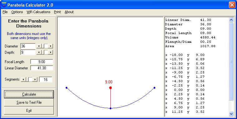 Parabola Calculator 2.0 : Main window