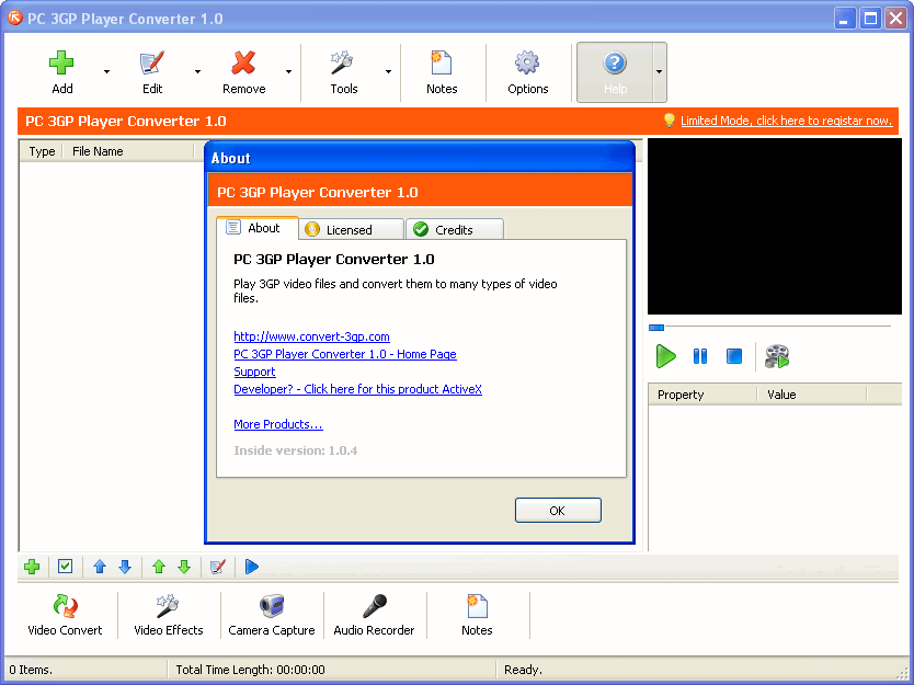 PC 3GP Player Converter 1.0 : Main Window