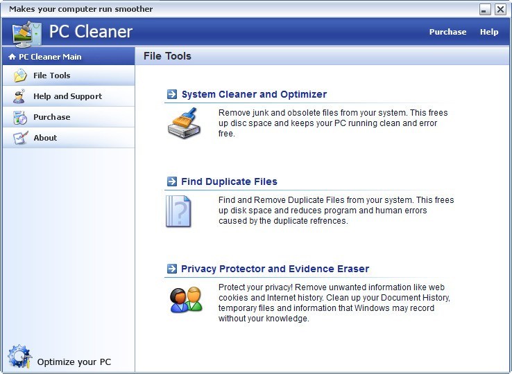 PC Cleaner : Main Window