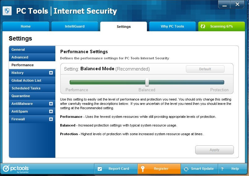 PC Tools Internet Security 9.1 : Performance Settings