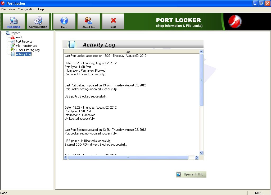 Port Locker 5.0 : Activity Log