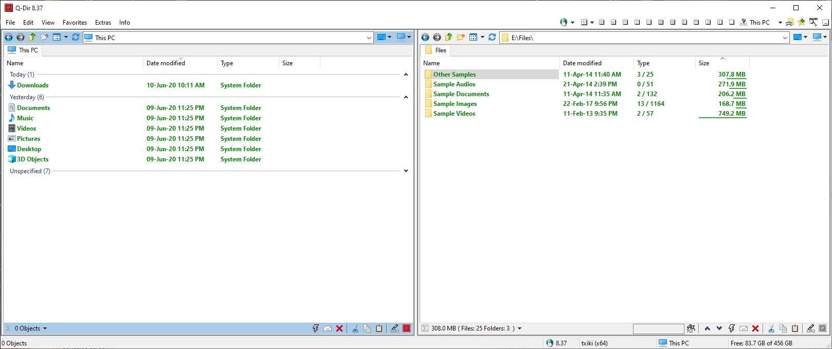 Q-Dir 8.3 : Display Folder Size and Elements