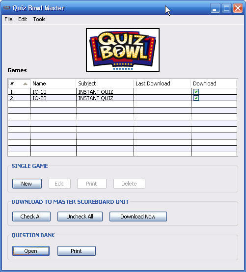Quiz Bowl 1.0 : Main window
