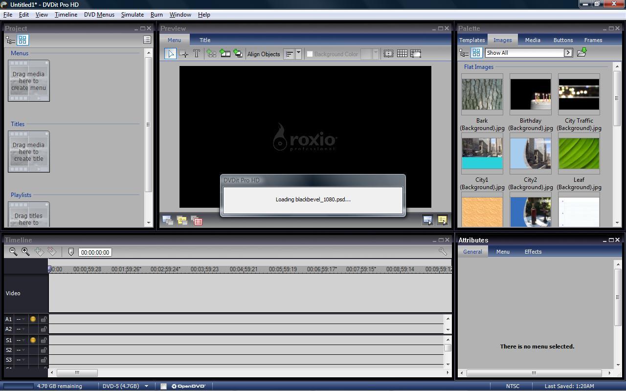 Roxio DVDit Pro HD 6.3 : Main Screen Loading Components