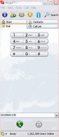 Skype 0.9 : Dial tab