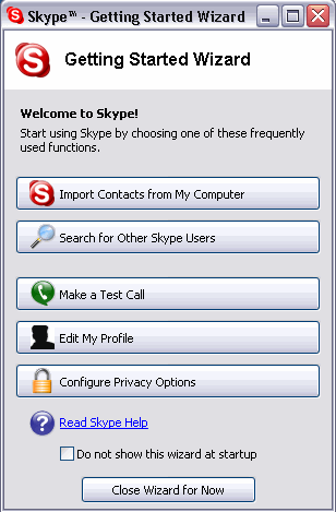 Skype 1.2 : Getting Started Wizard